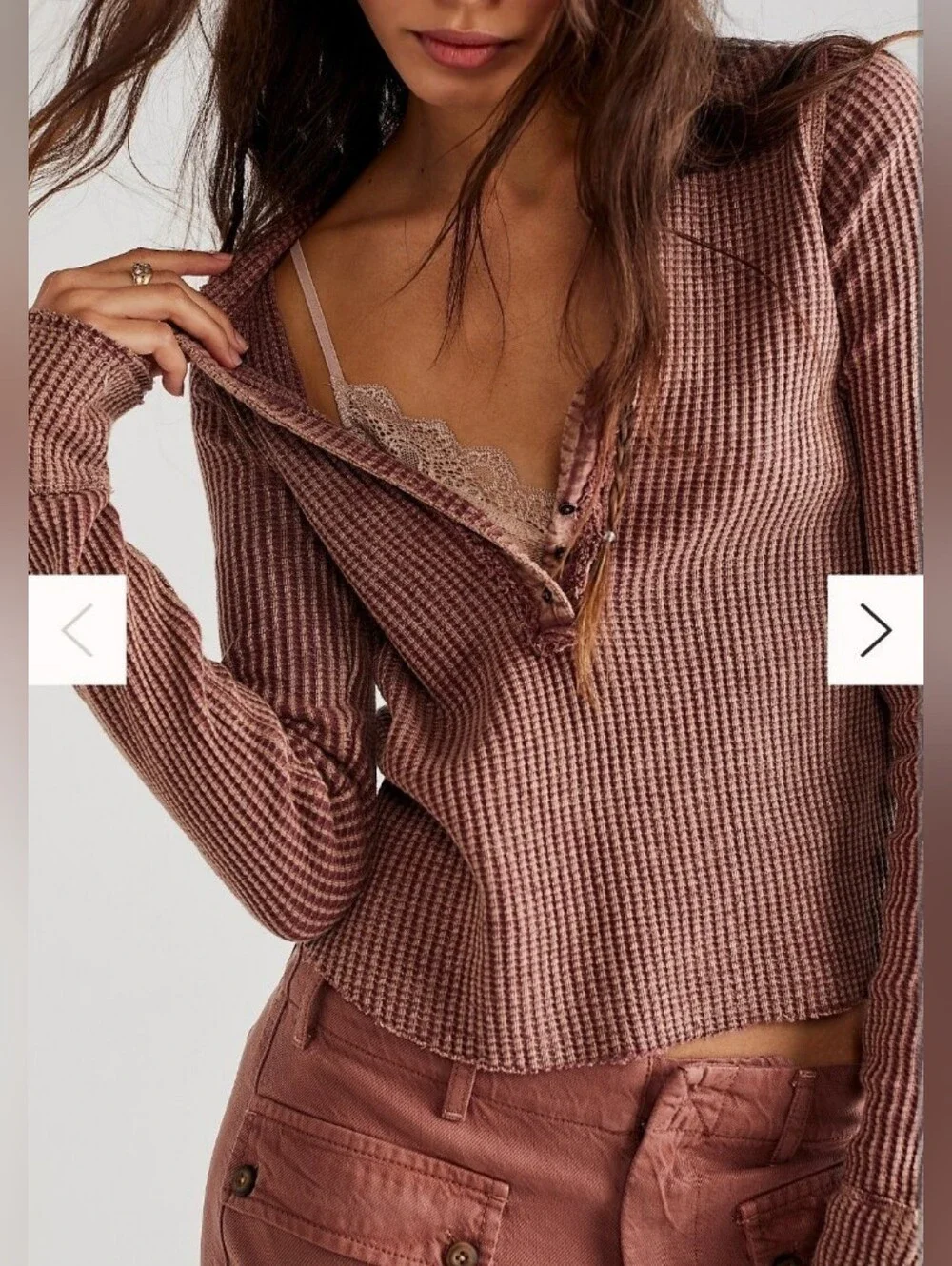 FP One Colt Cropped Waffle Knit Thermal In Venetian Red